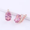 1 Pair Oval Cut White Black Red Blue Pink Aqua Green Stone Clip On Earrings Rose Gold Color Drop Dangle Hook Earrings Jewelry