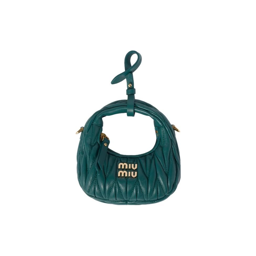 MIU MIU Серия Wander Стеганая Металлический Логотип-Буква Застежка-молния Съемный Регулируемый Плечевой Ремень Кожаная Сумка-хобо Мини 5NR019-2FPP-F0K41