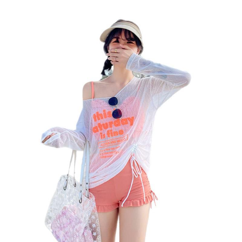 Long-sleeved swimsuit women's split three-piece set, small breasts gathered and thin, covering the belly, conservative new fashion hot spring swimsuit
