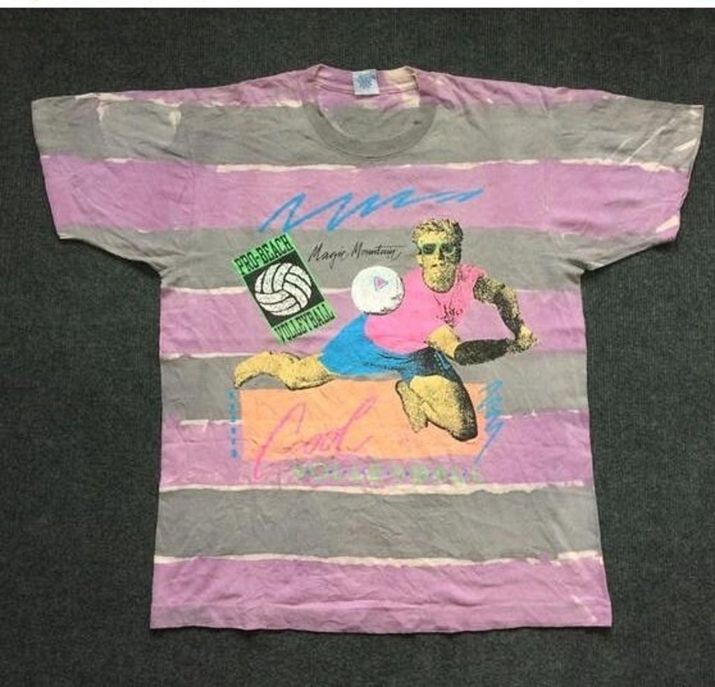 Vintage Volley Ball 90s Short Sleeve Size L Multicolor Rare T shirt