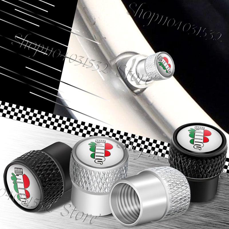KUBEL1 4Pcs Car Styling Emblem Car Wheel Tire Valve Caps Rim Stem Dust-proof Covers For Alfa Romeo 147 156 166 159 Giulietta Mito Decor