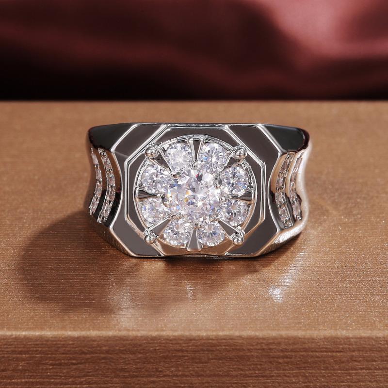 BELLA BOX Роскошные серебряные круглые кольца с цирконом для мужчин, классическое кольцо для свадебной церемонии, ослепительные мужские аксессуары, ювелирные изделия Patry