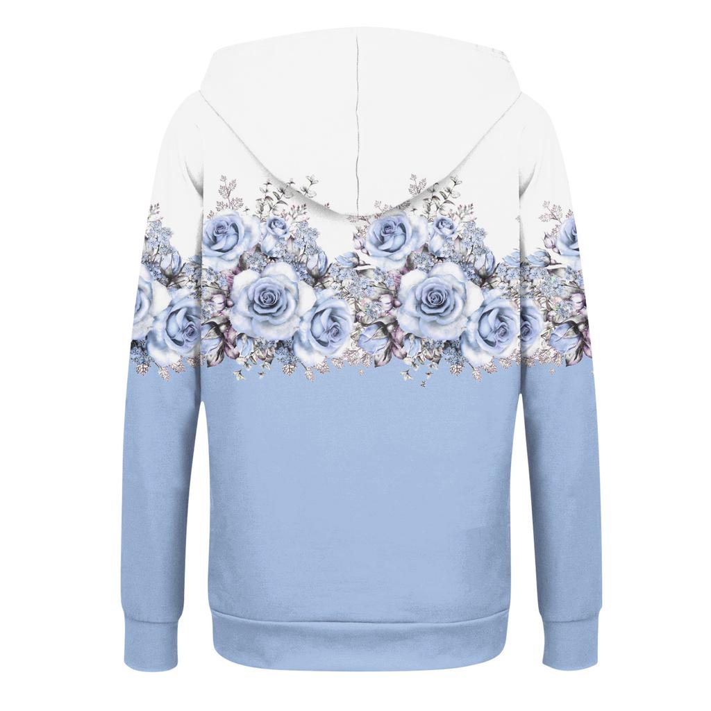 Женские толстовки на молнии для девочек-подростков, свитшот с цветочным принтом, одежда, повседневная куртка на шнурке с карманами