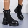 Женские ботильоны на платформе, кожаные туфли на среднем каблуке, массивные женские туфли 2025 года, модные зимние ботинки челси, туфли-лодочки Muje Botas