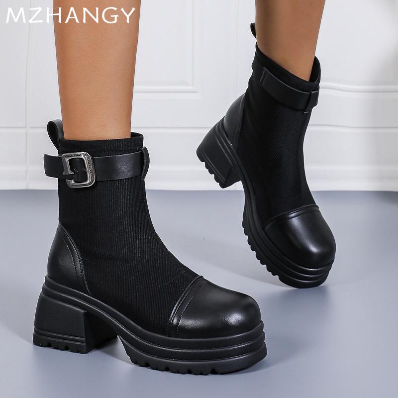Женские ботильоны на платформе, кожаные туфли на среднем каблуке, массивные женские туфли 2025 года, модные зимние ботинки челси, туфли-лодочки Muje Botas