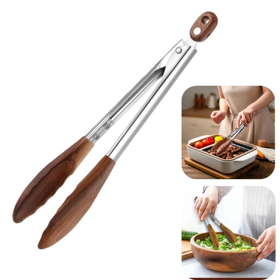 Кухонные щипцы из грецкого ореха, деревянные зажимы, щипцы для подачи салата, длинные нескользящие деревянные щипцы для готовки, термостойкие запирающиеся гладкие кухонные принадлежности