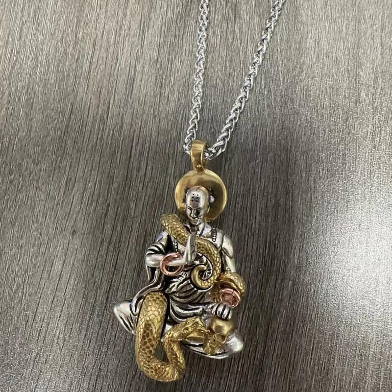 Vintage Ethnic Style Buddha Guardian Pendant Necklace Men Women Oxidized Copper Charm With Adjustable Chain