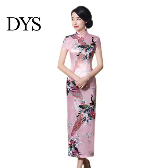 Женское длинное китайское длинное вечернее платье Cheongsam с коротким рукавом и принтом павлина