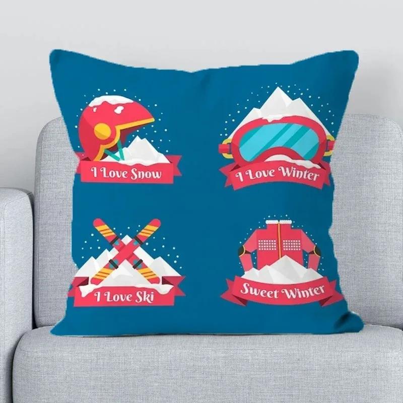 Ski Resort Ski Props Printed Decoration Office Decoration Cushion Cover Home Pillowcase Square