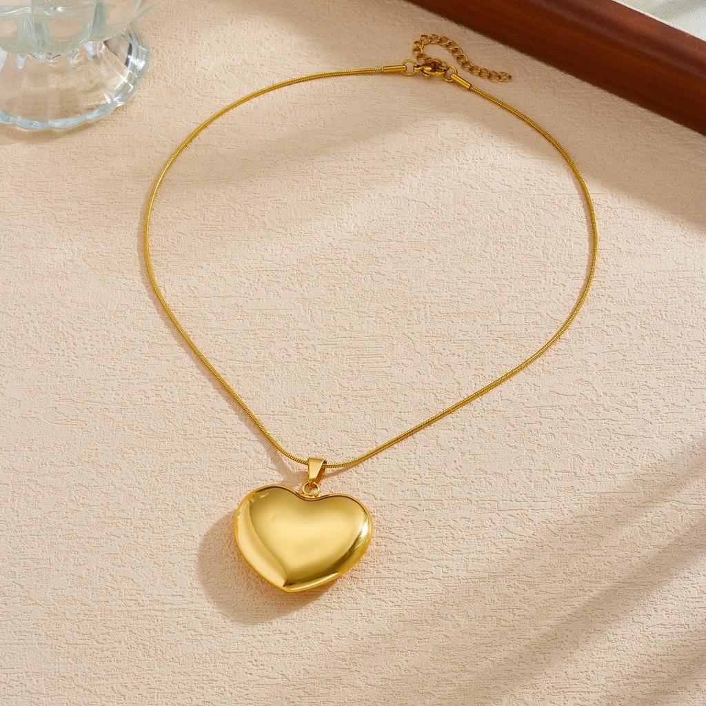 DIEYURO 316L Stainless Steel Golden Classic Hollow Big Heart Pendant Necklace For Women Classic Waterproof Neck Chain Jewelry