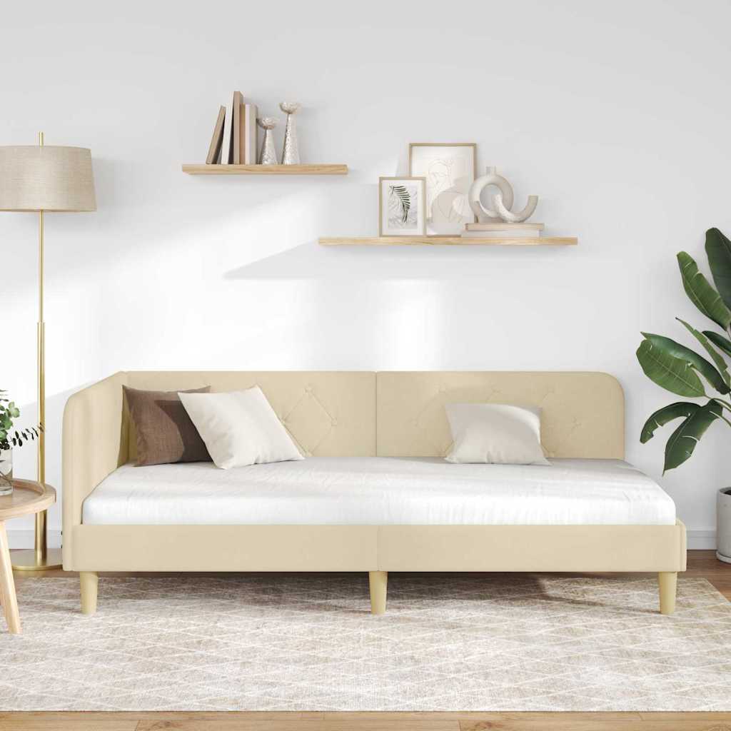 Corner Bed Frame Cream 90 x 200 cm Fabric