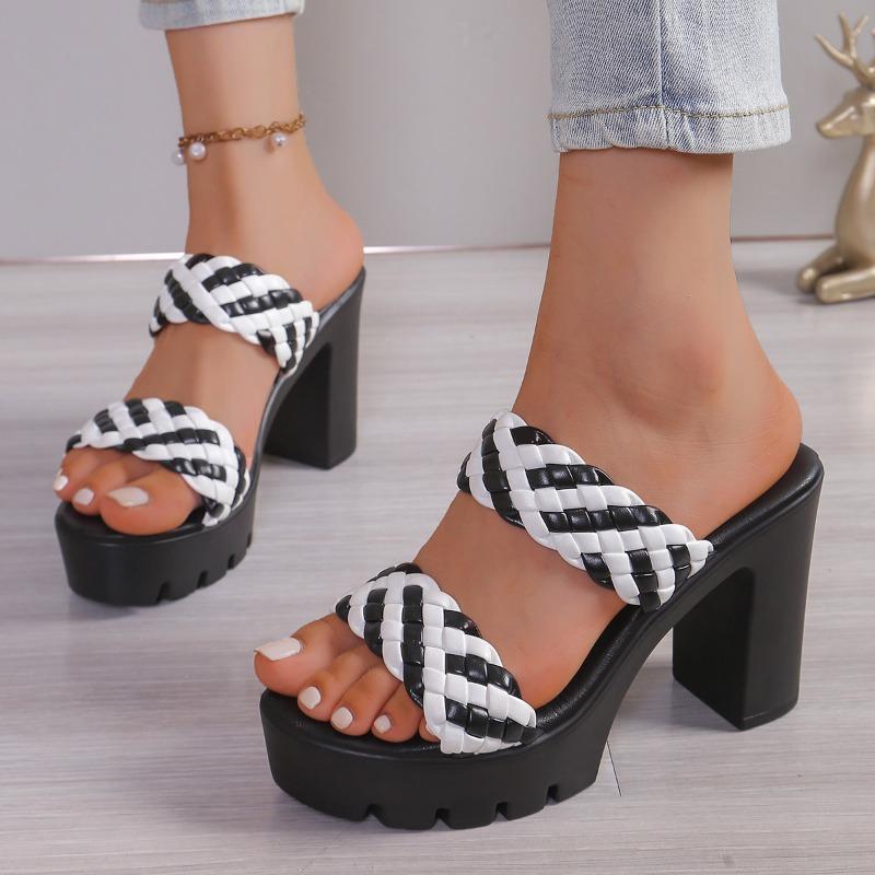 2024 Стиль Модные Цветовые Сочетания Удобные Износостойкие Средний Каблук Открытый Носок Модные и Элегантные Женские Тапочки