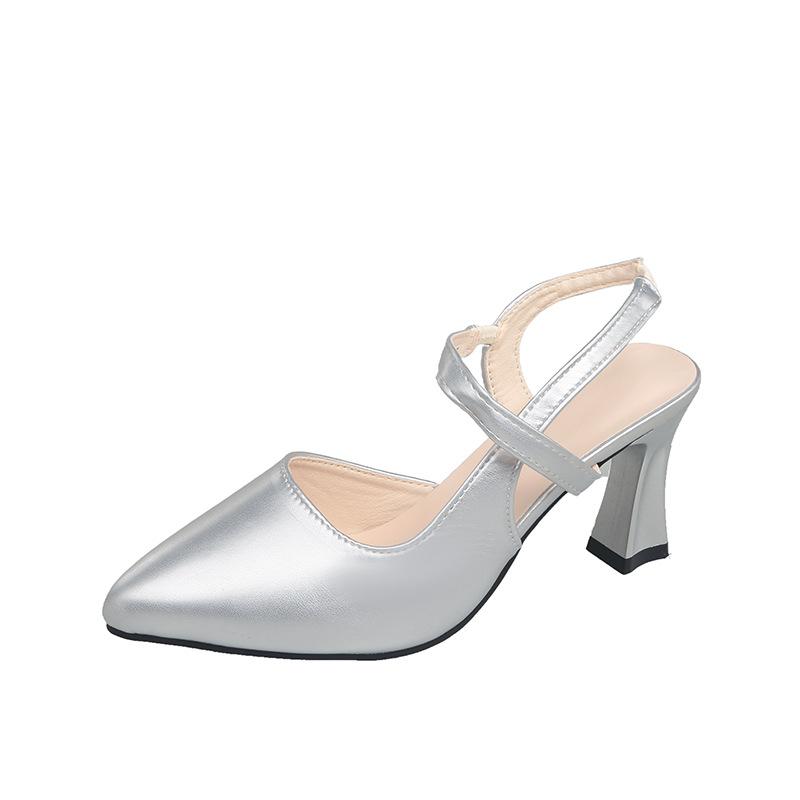 Французские туфли на высоком каблуке женские на тонком каблуке с закрытым носком сандалии 2025 лето новые с острым носком большого размера простые модные на низком каблуке одинарные туфли