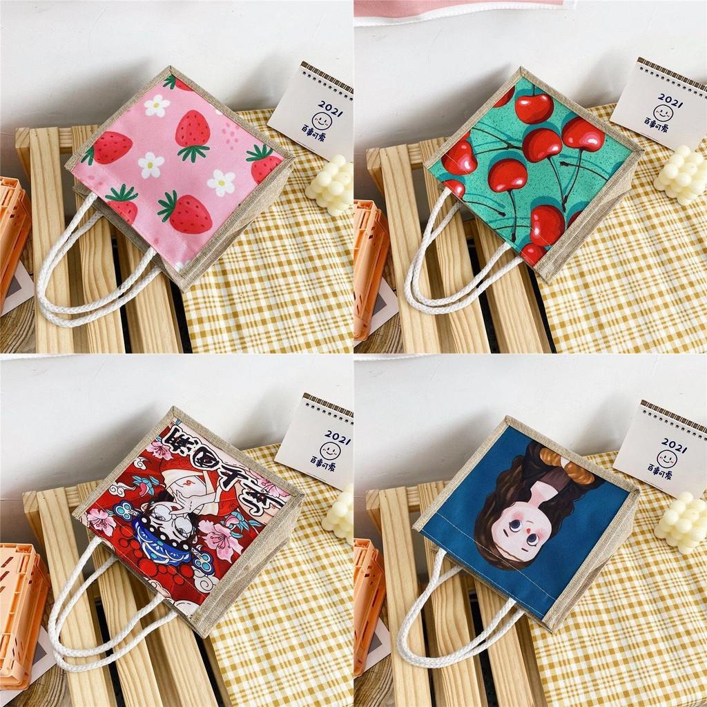 Cute Girl Canvas Tote Bag Stylish Trendy Lunch Bag For Young Women With Floral Print