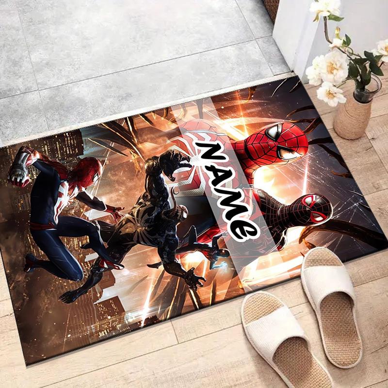 Custom Spider Man Mat Personalized Name, Polyester Washable Indoor Entryway Rug, Gift for Christmas, Easter, Thanksgiving Day