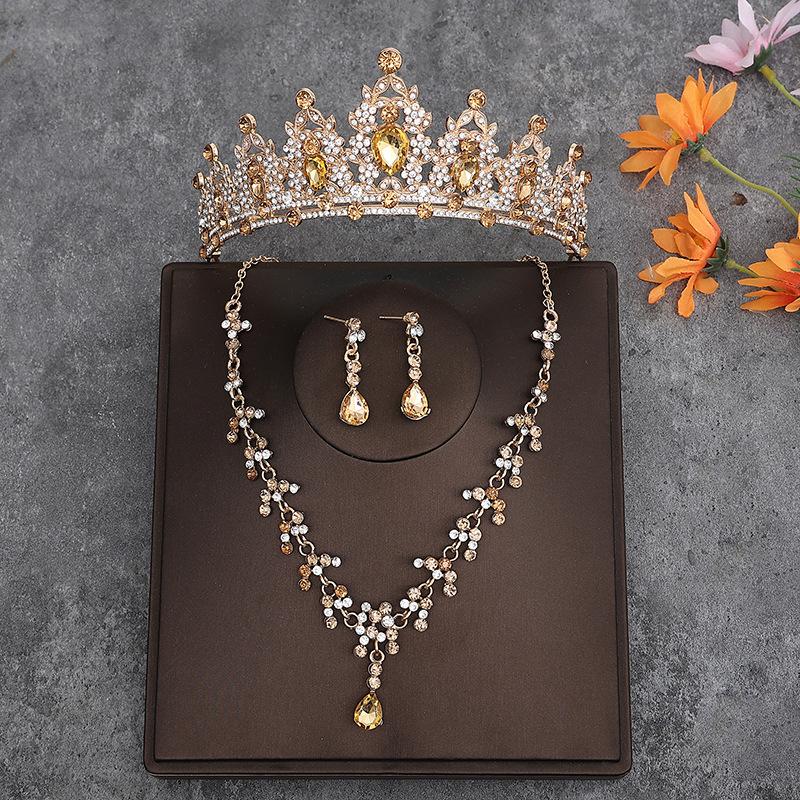 Корейская свадебная корона, головной убор из трех частей, аксессуары для волос на день рождения к свадебному платью, свадебные аксессуары, ожерелье, серьги
