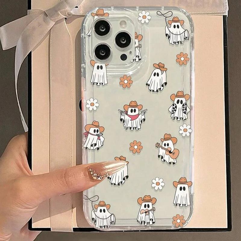 Милый Чехол Для Телефона С Рисунком Тыквы и Призрака На Хэллоуин Для iPhone 16 15 14 11 13 12 Pro Max Mini 7 8 Plus X XR XS Противоударный Прозрачный Чехол