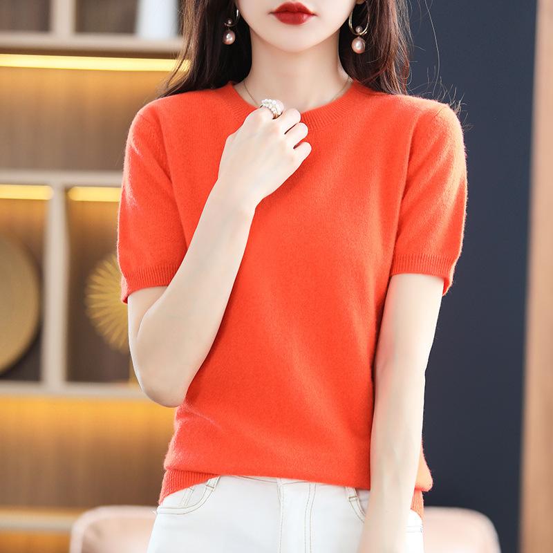 INDFS Женские модные повседневные осенне-зимние однотонные с принтом свитера с коротким рукавом и круглым вырезом