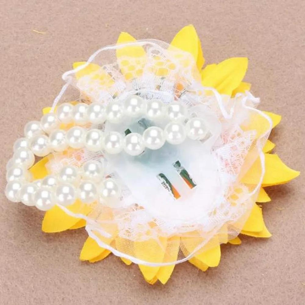 Patiky Wrist Flower, Wrist Corsage Hand Flowers Decor for Wedding Bridal Prom Party Accessories PS05 (Sunflower Corsage)