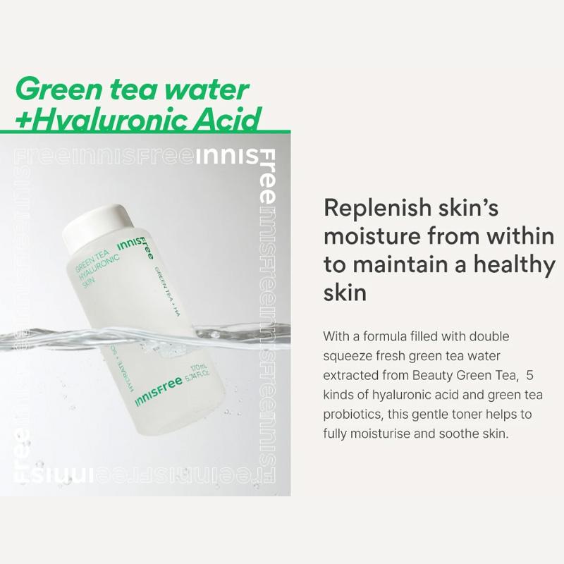 Innisfree НАБОР для ухода за кожей с гиалуроновой кислотой Green Tea — тоник 170 мл и лосьон 170 мл в подарок в дорожном размере (2 варианта)