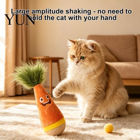 Funny Cartoon Cat Play Toy Wooden Wobble Toy, Self-Righting Tumbler with Feather for Indoor Cats, Interactive Plush Weighted Bottom Punching