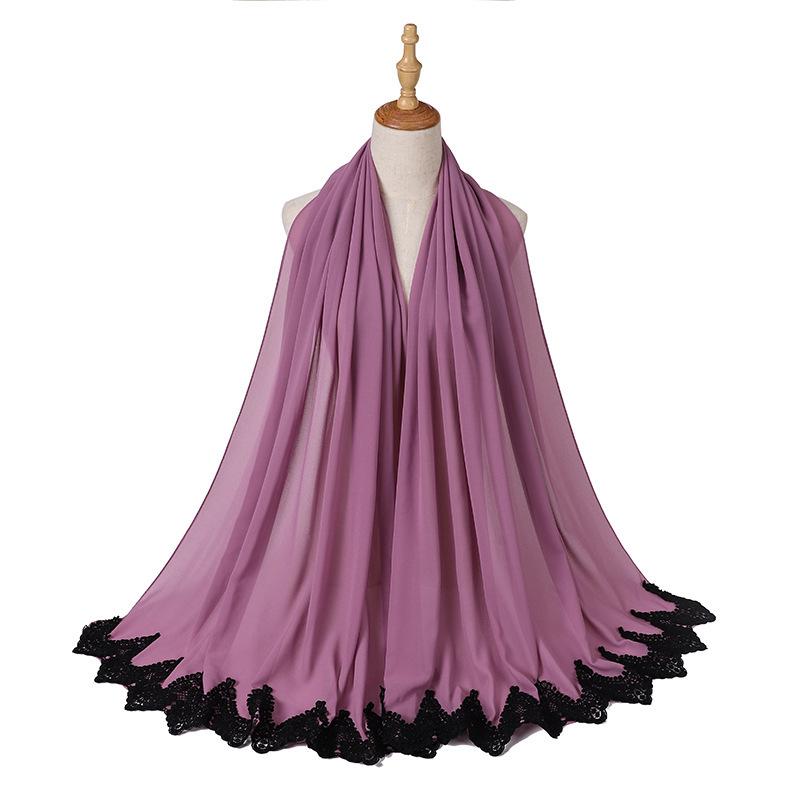 Новый жемчужный шифон Малайзия Мода Черные кружевные шарфы Мусульманский шаль Однотонный мягкий тюрбан Повязки на голову