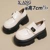 Детские черные туфли из натуральной кожи на толстом каблуке, маленькие кожаные туфли на толстой подошве-маффин, увеличение роста см, маленькие женские туфли, одинарные туфли