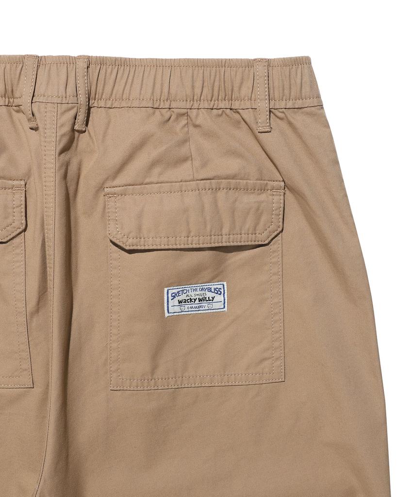 WACKY WILLY Straight Cotton Fatigue Elastic Pants Beige