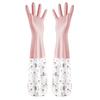 1 Pair Dishwashing Gloves Waterproof Reusable Gloves Patchwork Color Elastic Long Cuffs Household Cleaning Gloves