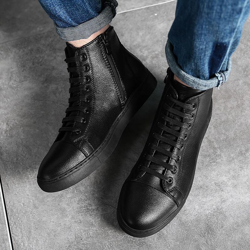 Новые осенне-зимние мужские туфли из натуральной кожи с высоким верхом, мужские кроссовки, новый дизайн, повседневные кожаные ботинки, классические универсальные мужские туфли на плоской подошве