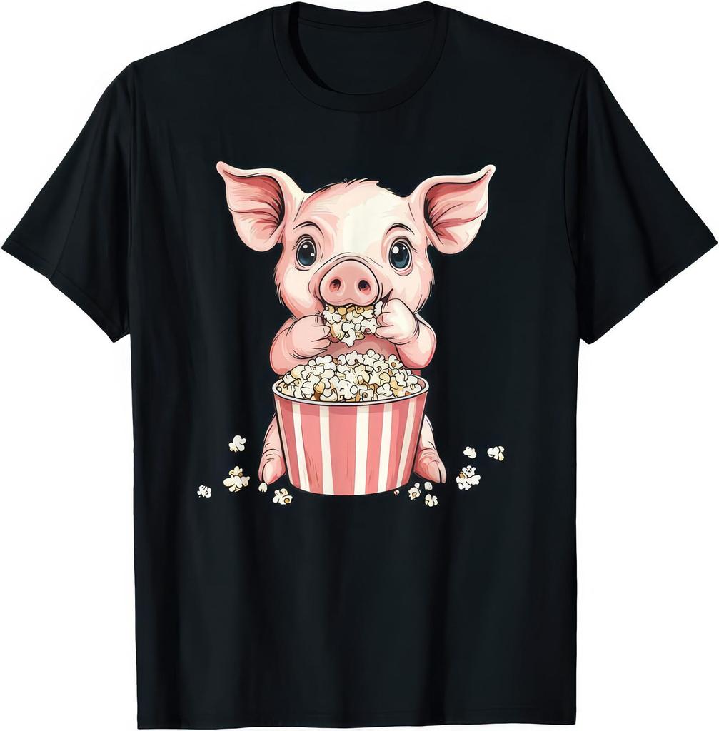 Cute Pig Eating Popcorn T shirt