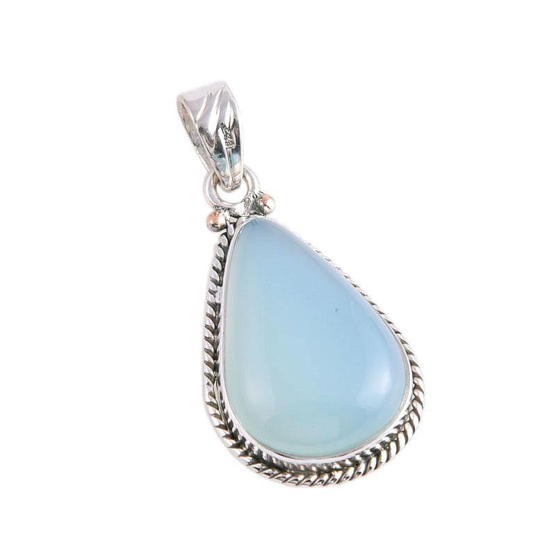 Natural Aqua Chalcedony Gemstone Handmade 925 Solid Silver Pendant 1.50'' U9t08