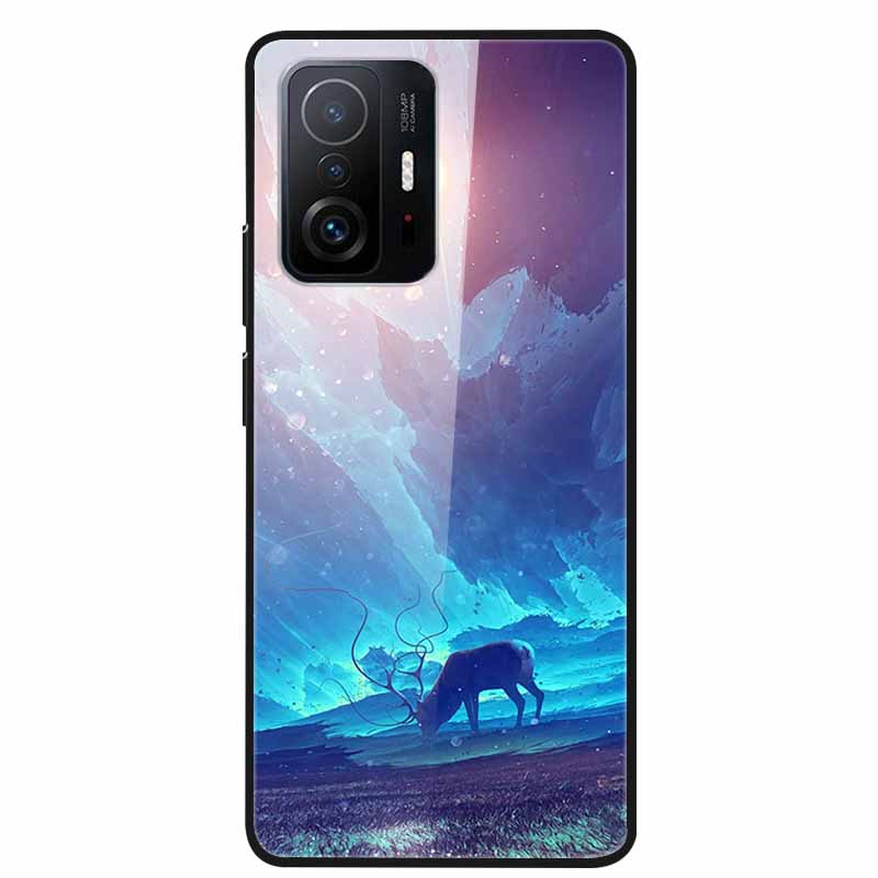 Для Xiaomi 11T Pro Стеклянный чехол Жесткий закаленный стеклянный ПК-чехол Чехол для телефона Для Xiaomi Mi 11T 11 T Pro Ударопрочный Мультяшный Funda Coque
