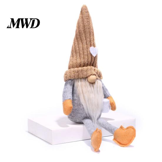 Neutral Home Accents for Living Room Christmas Gnome Plush Decoration with Long Legs, Faceless Handmade Fabric Dolls Doll Figurines, Sitting