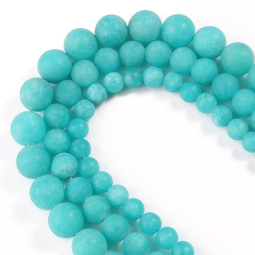 Синие бусины из натурального камня амазонита, матовый нефрит, круглые свободные бусины-разделители для изготовления ювелирных изделий, браслет, ожерелье, 6 мм, 8 мм, 10 мм