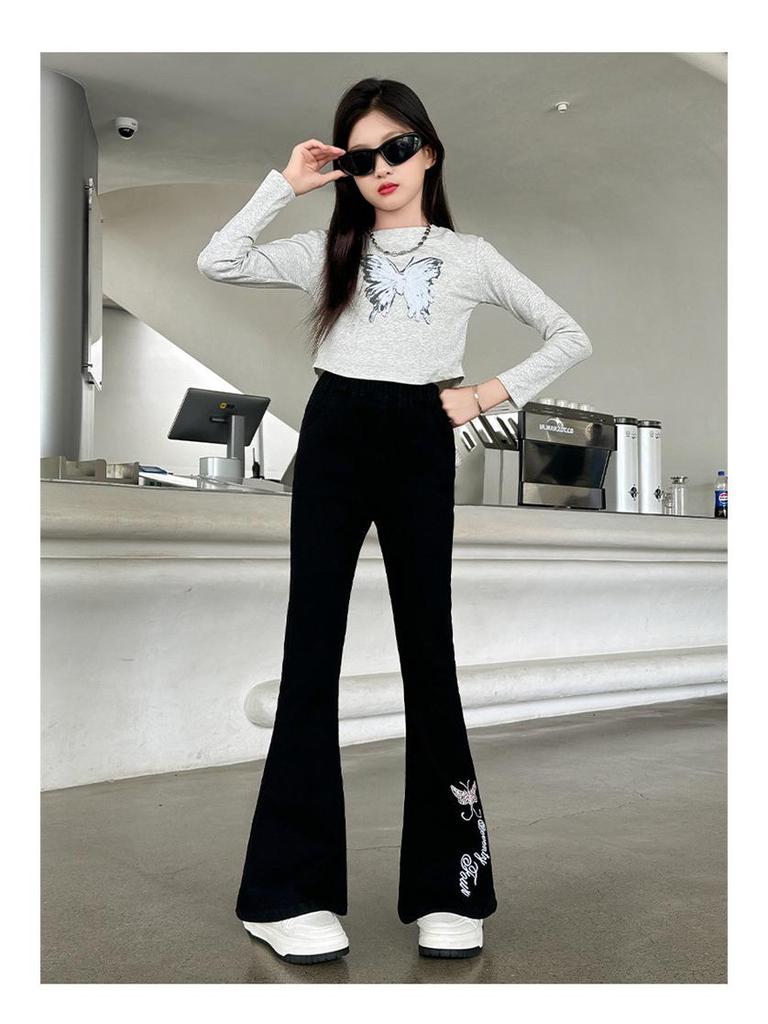 Девичьи расклешенные брюки на флисовой подкладке: Модная осенне-зимняя повседневная одежда для подростков