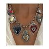 Gothic Chunky Chain Charms Flaming Heart Statement Necklace Evil Eyes Pendant Anti-silver Red Black Halloween Jewelry