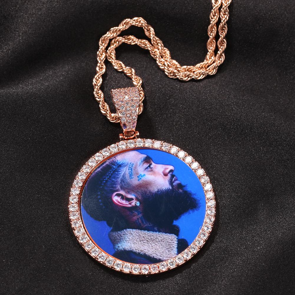 THE BLING KING Oversize Large Round Custom Photo Pendant Necklace Engrave Name Iced Out CZ Hiphop Jewelry Memory Gifts