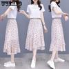 Women  High Waisted Floral A-line Skirt Half Length Skirt Summer Pleated Skirt Medium Length Dress