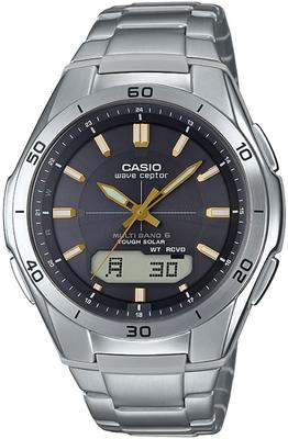 Мужские радиоуправляемые часы Casio Wave Ceptor на солнечной батарее, серебристые, WVA-M640D-1A3JF