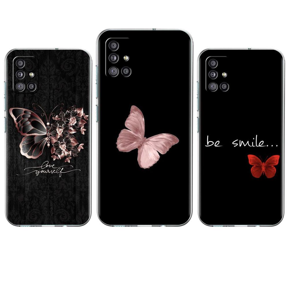 Прозрачный чехол для Samsung Galaxy A52 A12 A51 A32 A21s A71 A32 A22 50 A70 A31 A72 5G чехол для телефона Красивая розовая бабочка