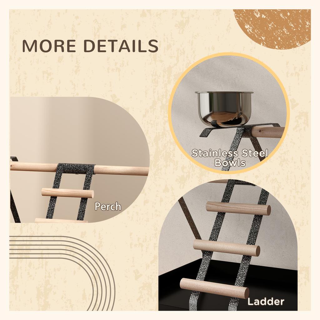 Parrot Stand Bird Stand w/Wood Perch Ladder Feeder Removable Tray