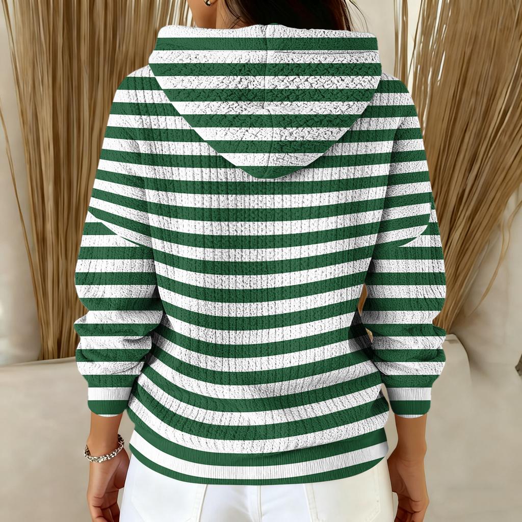 Women's Fashion Casual Striped Print Pullover Long-Sleeve Hooded Sweatshirt