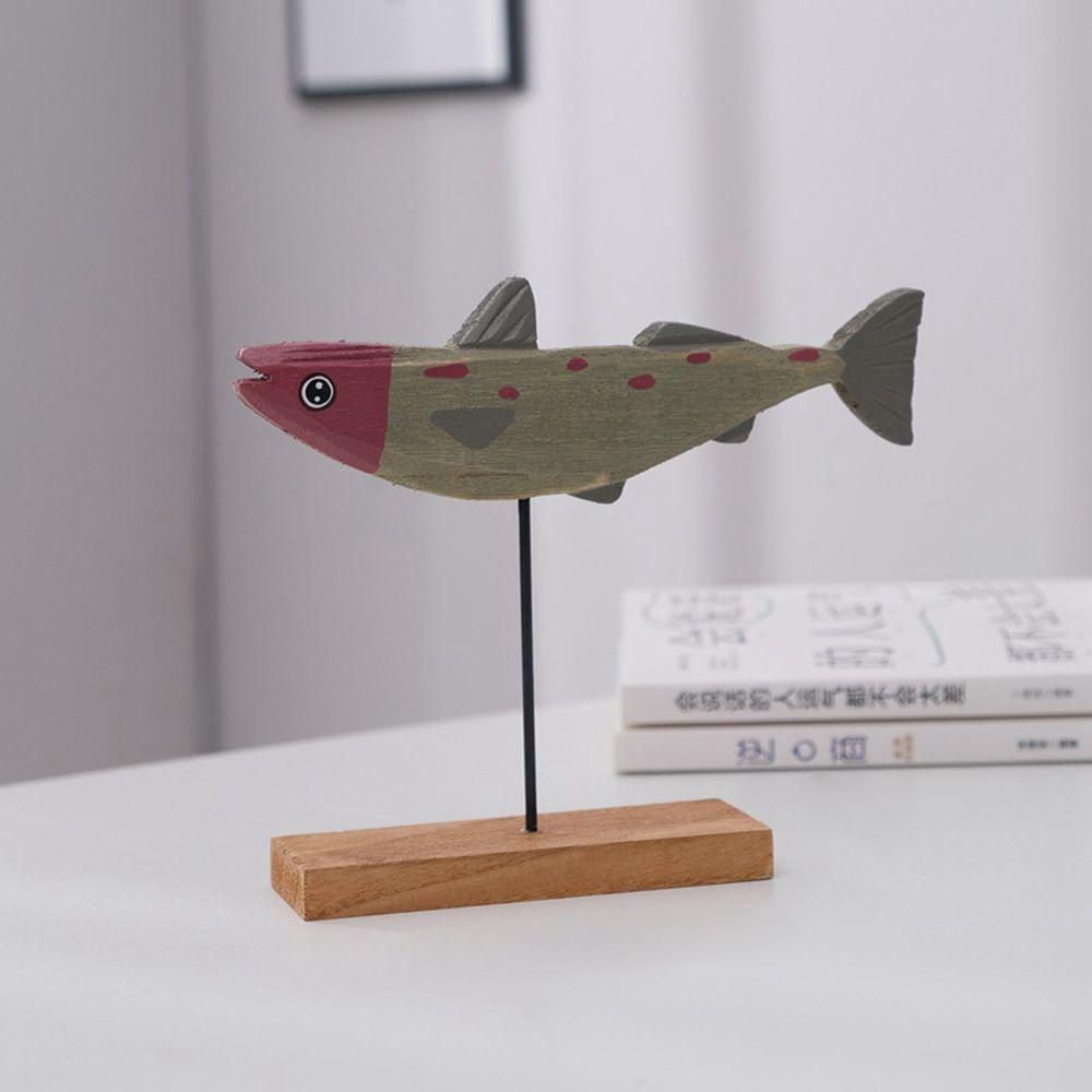Decoration Handmade Crafts Fish Pattern Ornament Fishes Sculpture Table Decor Wooden Fish Statue