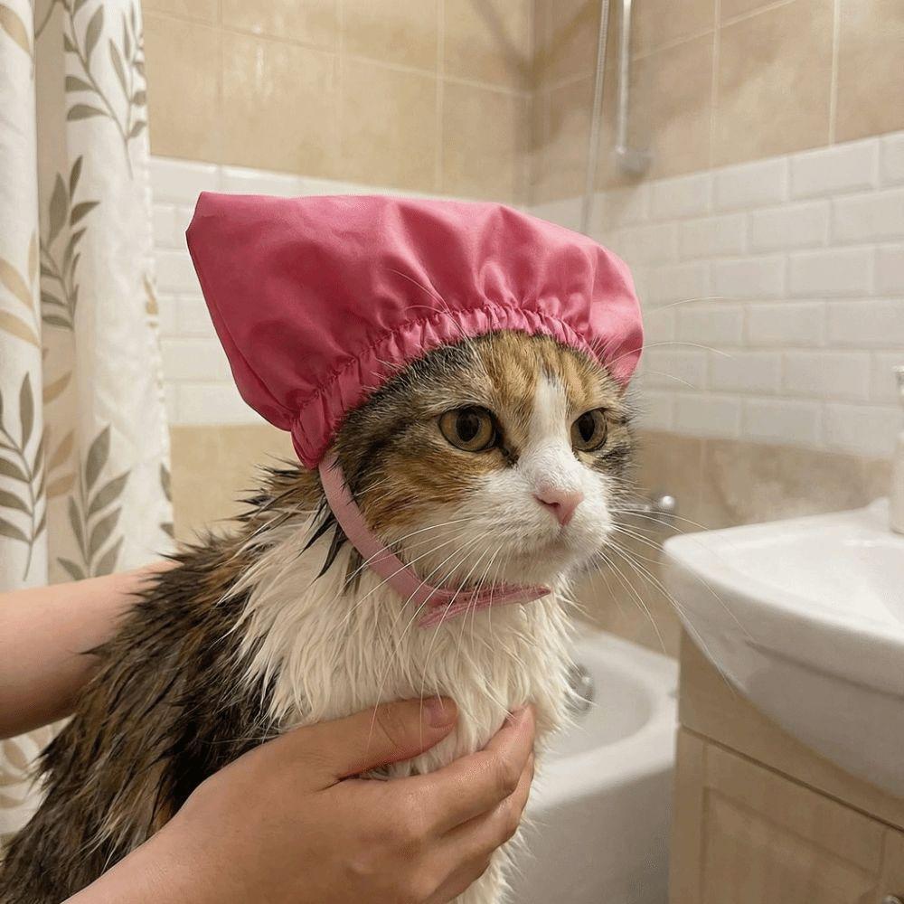 Reusable Pet Shower Cap Adjustable Waterproof Headgear Premium Bath Ear Covers Dog