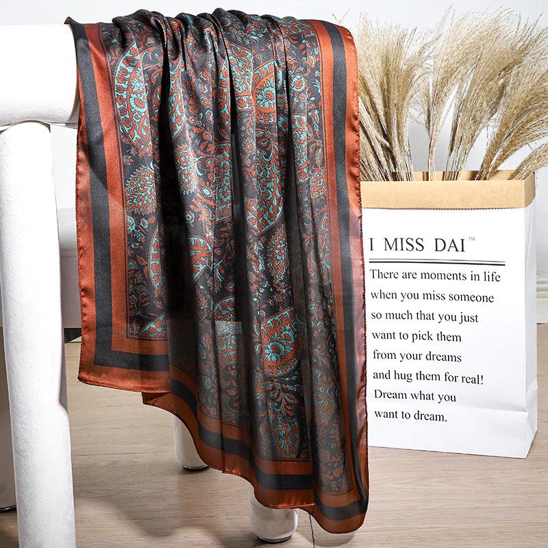 Шелковистый женский квадратный шарф 90x90 в корейском стиле, весна/лето, универсальный, с принтом