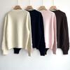 LP Simple Solid Color Cashmere Pullover with Embossed Floral Sleeves