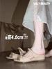 French inner height increase nude one-word female summer outer wear 2025 new fairy floral bow open-toed cool slippers