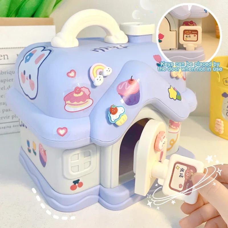 Creative DIY Piggy Bank Cartoon Cute Square Money Boxes Piggy Bank With Lock And Key Children Christmas New Year Gifts For Girls