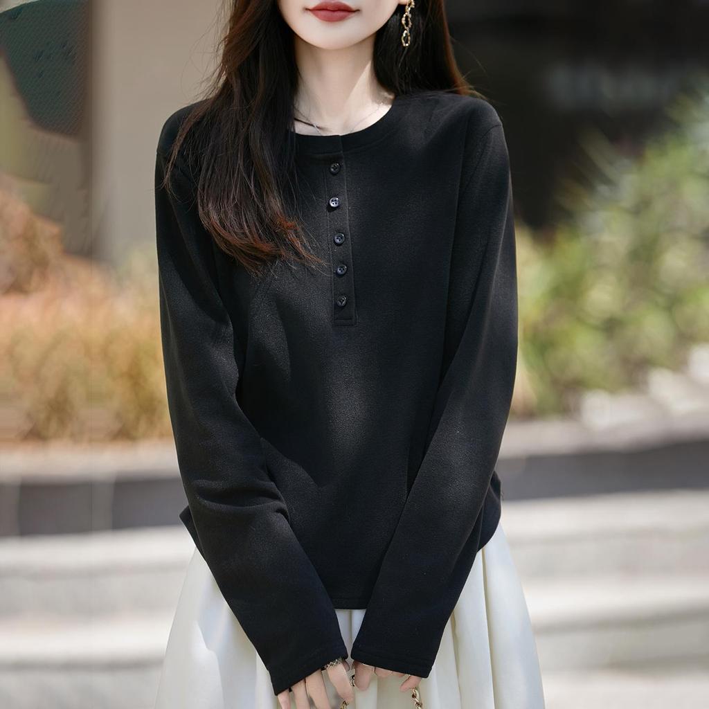 Женский трикотажный топ с длинными рукавами и плиссировкой высокого класса - Круглый вырез, Модный и удобный для осени/зимы